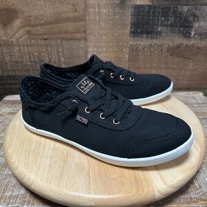Skechers BOBS B Cute Sneaker Women Sz 10 Black Canvas Casual Comfort Shoe 33492